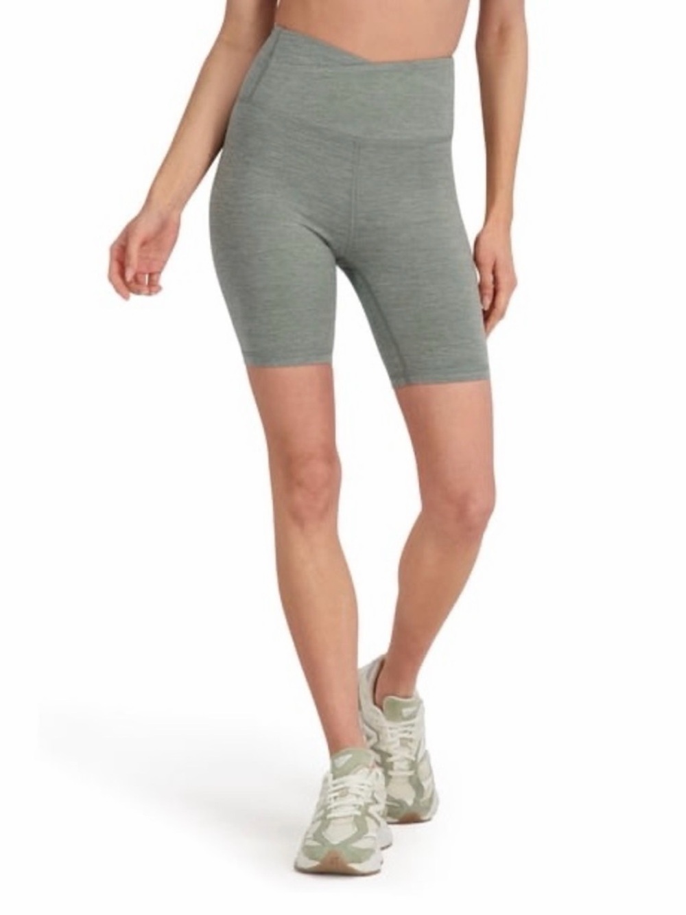 Outdoor Voices agave heather Sage Green High-Rise Bike Shorts cloudknit